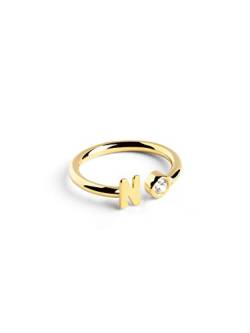SINGULARU - Personalisierter Ring Letter Diamond Gold - Verstellbarer Ring - 925 Sterlingsilber mit 18kt Vergoldung - Einheitsgröße - Damenschmuck - Buchstabe N von SINGULARU
