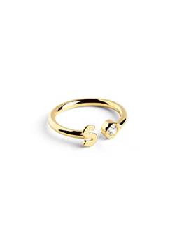 SINGULARU - Personalisierter Ring Letter Diamond Gold - Verstellbarer Ring - 925 Sterlingsilber mit 18kt Vergoldung - Einheitsgröße - Damenschmuck - Buchstabe S von SINGULARU