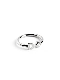 SINGULARU - Personalisierter Ring Letter Diamond Silber - Verstellbarer Ring - 925 Sterlingsilber mit Rhodiumbeschichtung - Einheitsgröße - Damenschmuck - Buchstabe D von SINGULARU