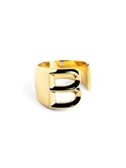 SINGULARU - Personalisierter Ring Letter Signet Gold - Verstellbarer Massiver Ring - Messing mit 18kt Vergoldung. - Einheitsgröße - Damenschmuck - Buchstabe B von SINGULARU