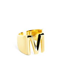 SINGULARU - Personalisierter Ring Letter Signet Gold - Verstellbarer Massiver Ring - Messing mit 18kt Vergoldung. - Einheitsgröße - Damenschmuck - Buchstabe M von SINGULARU