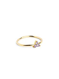SINGULARU - Ring Kleeblatt Lavande Gold - Ring aus 925 Sterlingsilber mit 18kt Vergoldung und Zirkonia - Damenschmuck - Verschiedene Finishes und Größen - Größe 10 von SINGULARU