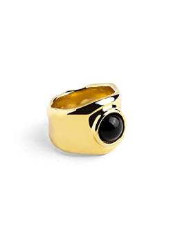 SINGULARU - Ring My Onyx - Massiver Messingring mit 18kt Vergoldung und Onyx-Stein - Damenschmuck - Verschiedene Finishes und Größen - Größe 18 von SINGULARU