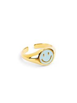SINGULARU - Ring Smiley Sky Enamel Gold - Verstellbarer Ring - Messing mit 18kt Vergoldung. - Einheitsgröße - Damenschmuck von SINGULARU