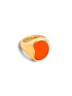 SINGULARU - Signet Bean Neon Orange Emaille Ring - Großer Messingring mit 18 Kt vergoldet und orangem Finish - Schmuck für Damen - Verschiedene Größen - Größe 18 von SINGULARU