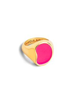 SINGULARU - Signet Bean Neon Pink Emaille Ring - Großer Messingring mit 18 Kt vergoldetem und fuchsiafarbenem Finish - Schmuck für Damen - Verschiedene Größen - Größe 16 von SINGULARU