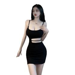 SINGUYUN Damen Sexy Ärmellos Enge Kleider Tiefer V-Ausschnitt Business Kleid Club Party Bodycon Minikleid Set, 5458 Schwarz, Einheitsgröße von SINGUYUN