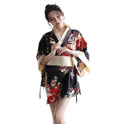 SINGUYUN Japanische Kimono Dessous Für Frauen Drucken Kleid Pyjamas Cosplay Dessous Set Sexy, Llt1006schwarz, Einheitsgröße von SINGUYUN