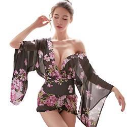 SINGUYUN Japanisches Kimono-Dessous für Frauen, bedrucktes Kleid, Pyjama, Cosplay, Dessous-Set, Llt2213black, Einheitsgröße von SINGUYUN