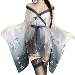 SINGUYUN Traditionelle chinesische Hanfu Kleider für Frauen Sexy Cosplay Cheongsam Kleid Anime Dessous Kimono Pyjama Nachtwäsche, 8527 Schwarz Weiß, EinheitsgröÃŸe von SINGUYUN