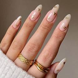 SINLOV 24pcs Quadratische Mittlere Nägel Falsche Shell Nude Acryl Nail Print Französische Vollabdeckung Falsche Nägel Frauen Mädchen von SINLOV