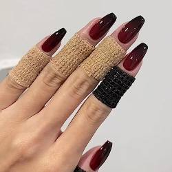 SINLOV Schwarz Rot Farbverlauf Falsche Nägel Französisch Lange Sarg Gefälschte Nägel Drücken Sie auf Nägel Ballerina Acryl Full Cover Fake Nail für Frauen und Mädchen von SINLOV