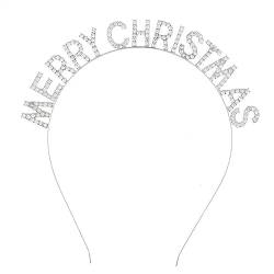 SINLOV Weihnachts-Stirnband mit Kristallen, Elchgeweih, silberfarben, Weihnachts-Party-Kopfschmuck, Kopfschmuck für Damen und Mädchen (Buchstabe) von SINLOV