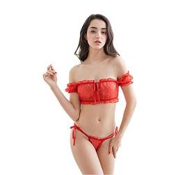 Damen-Dessous, niedlich, sexy, Chiffon, gestreift, Dessous-Set, gewellt, transparent, BH und Tanga-Set, Ysl7752red, Einheitsgröße von SINMIUANIME