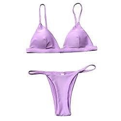 SINMIUANIME Damen Sexy Einfarbig Dreieck Baden 2 Stück Badeanzug Bikini Set, hellviolett, Medium von SINMIUANIME