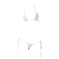 SINMIUANIME Frauen Japanischer Stil Anime Dessous Sexy Blau/Rosa gestreifte Micro Bikini Cosplay BH und Höschen Set (292Pink) von SINMIUANIME