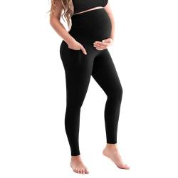 SINOPHANT Damen Umstandsleggings Hohe Taille Umstandshosen mit Taschen Blickdichte Schwangerschaftsleggings Weiche Elastische Umstandsmode Zuhause Yoga M von SINOPHANT