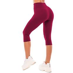 SINOPHANT Leggings Damen 3/4 High Waist Elastische Blickdicht Große Größen Leggins (#1er Pack Weinrot, S-M) von SINOPHANT