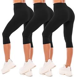 SINOPHANT Leggings Damen 3/4 High Waist Elastische Blickdicht Große Größen Leggins (#3er Pack Schwarz, L-XL) von SINOPHANT