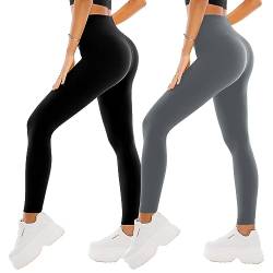 SINOPHANT Leggings Damen High Waist - Blickdicht Leggins mit Bauchkontrolle für Sport Yoga Gym(2 Schwarz/Grau,L-XL) von SINOPHANT