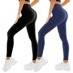 SINOPHANT Leggings Damen High Waist - Blickdicht Leggins mit Bauchkontrolle für Sport Yoga Gym(2 Schwarz/Schwarzblau,L-XL) von SINOPHANT