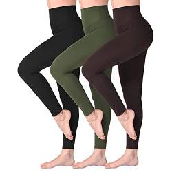 SINOPHANT Leggings Damen High Waist - Blickdicht Leggins mit Bauchkontrolle für Sport Yoga Gym(3 Schwarz/Armee grün/Braun,S-M) von SINOPHANT