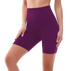 SINOPHANT Radlerhose Damen Kurz High Waist Shorts Leggings für Sommer Fitness Sport Yoga(L-XL,1 Zwetschgenpurpur) von SINOPHANT