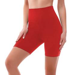 SINOPHANT Radlerhose Damen Kurz High Waist Shorts Leggings für Sommer Fitness Sport Yoga(L-XL,1 rot) von SINOPHANT