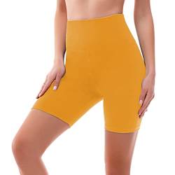 SINOPHANT Radlerhose Damen Kurz High Waist Shorts Leggings für Sommer Fitness Sport Yoga(S-M,1 Dunkelgelb) von SINOPHANT