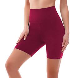 SINOPHANT Radlerhose Damen Kurz High Waist Shorts Leggings für Sommer Fitness Sport Yoga(S-M,1 Weinrot) von SINOPHANT