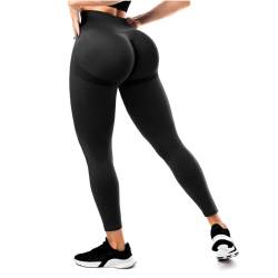 SINOPHANT Sport Leggings Damen High Waist, Scrunch Butt Push Up Leggings Nahtlos Elastisch Yoga Hosen Black XS von SINOPHANT