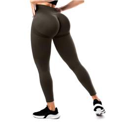 SINOPHANT Sport Leggings Damen High Waist, Scrunch Butt Push Up Leggings Nahtlos Elastisch Yoga Hosen Brown L von SINOPHANT