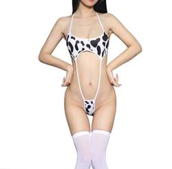 Cosplay Kostüm Anime Sexy Mini Kuh Bikini Dessous Set Maid Outfit Dalmatiner Milch Leopard Badeanzug (Einteiliger Bikini) von SINROYEE