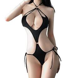 Japanische Dessous Anime Cosplay Bikini Sexy Cross Jumpsuit Kostüme Lolita Badeanzug Pyjama (Schwarz #2) von SINROYEE