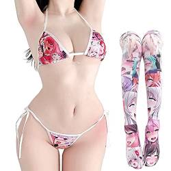 Niedlicher Mikro-Bikini, japanischer Anime-BH und Panty-Set, Cosplay, Tanga, Bikini, Lolita, Cartoon-Bilder - Rot - Einheitsgröße von SINROYEE