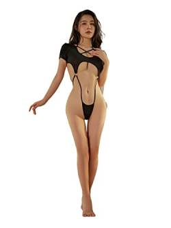 SINROYEE Cosplay Dessous Sexy Crop Top Naughty Unterwäsche Anime Kostüme Japanische Kawaii Bikini Einteiler (schwarz), Einheitsgröße von SINROYEE