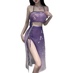 SINROYEE Sexy Anime Cosplay Kostüm Cheongsam hoch geteiltes Kleid chinesischer Hanfu Pyjama für Damen (lila) von SINROYEE