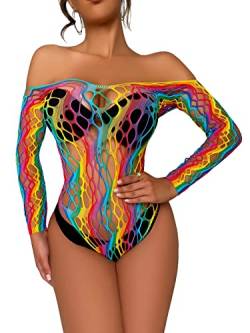 Sexy Dessous-Set für Damen, Fischnetz, Babypuppe, Bodysuit, Nachtwäsche, Chemises, Regenbogenfarbe, 04 von SINROYEE