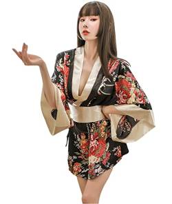 Traditioneller japanischer Kimono-Stil für Damen, Yukata-Kostüm, Pyjama, sexy Cosplay - Schwarz - Groß von SINROYEE