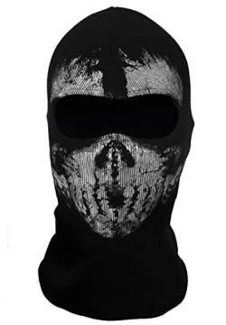 COD Ghost Mask Skull Balaclava MW2 Skelett Kostüm Vollkopf Ski Snood Maske Gestrickt Winddicht Wärmer Kopfbedeckung für Fahrrad Skateboard Motorrad Snowboard Outdoor Sport, Schwarz 03, One size von SINSEN