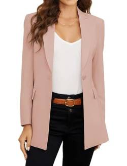 PLOYDIEN Klassische Lange Blazer Jacken für Damen, Elegante Langarm Blazer für Frauen, Perfekt für Business & Freizeitkleidung, Pink, XL von SIOKUY