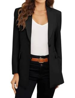 SIOKUY PLOYDIEN Klassische Lange Blazer Jacken für Damen, Elegante Langarm Blazer für Frauen, Perfekt für Business & Freizeitkleidung, Schwarz, XL von SIOKUY
