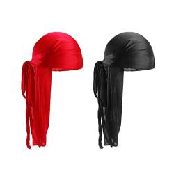 SIOPPKIK Durag mit langem Schwanz, Unisex, breite Träger, Piraten-Haarverlust-Turban, Hut für Damen und Herren, Hip-Hop- und tägliche Dekoration, 2 Stück von SIOPPKIK