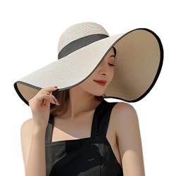 SIPEIEN Damen Sonnenhut aus Stroh UPF 50 mit breiter Krempe Strand Sommer UV-Schutz Hut für Frauen faltbar verstellbar von SIPEIEN