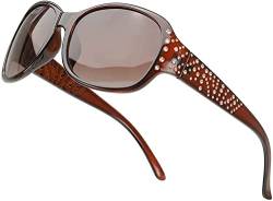 SIPHEW Große Sonnenbrille Damen Polarisiert Vintage, Retro Design Brille mit Groß Polarisierend Gläser UV400 Schutz (Braun/Groß Rahmen) von SIPHEW