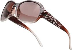 SIPHEW Große Sonnenbrille Damen Polarisiert Vintage, Retro Design Brille mit Groß Polarisierend Gläser UV400 Schutz (Braun Farbverlauf/Groß Rahmen) von SIPHEW