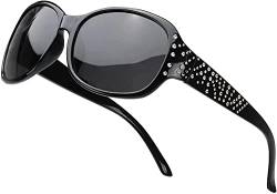 SIPHEW Große Sonnenbrille Damen Polarisiert Vintage, Retro Design Brille mit Groß Polarisierend Gläser UV400 Schutz (Schwarz/Groß Rahmen) von SIPHEW