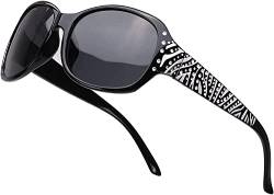 SIPHEW Große Sonnenbrille Damen Polarisiert Vintage, Retro Design Brille mit Groß Polarisierend Gläser UV400 Schutz (Schwarz-Meliert/Groß Rahmen) von SIPHEW