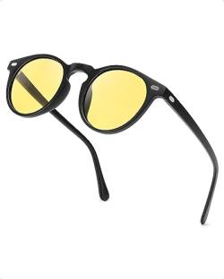 SIPHEW Nachtsichtbrillen, Retro Runde Gelbe Polarisierte Brille, Ideal für Nachtfahrten und schlechte Lichtverhältnisse von SIPHEW