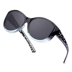 SIPHEW Polarisierte Übersonnenbrillen Damen/Herren, Clip Sonnenbrille aufsatz für Brillenträger UV400 Schutz-Überzieh (Schwarz blau/Grau) von SIPHEW